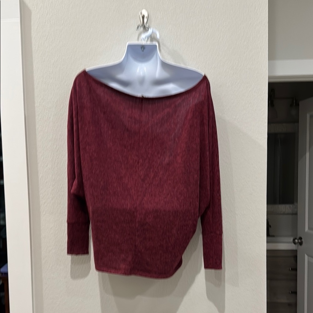 Women's Off-Shoulder Sweater - Burgundy - Picture 3 of 3